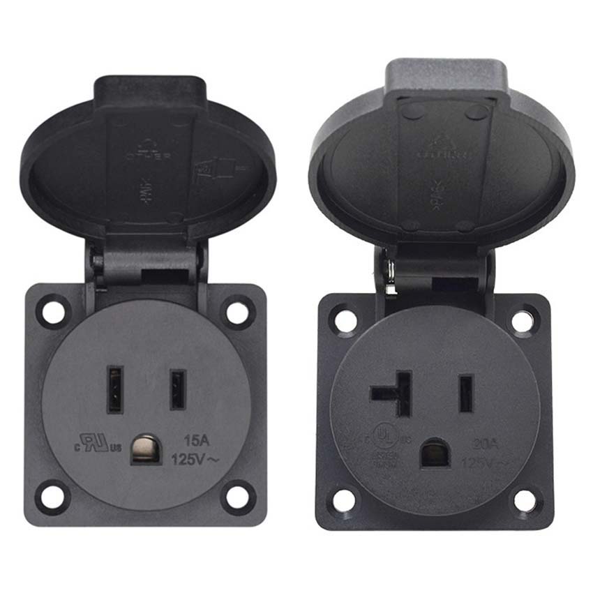 Outdoor Power Receptacle - Nero 125V 15A 20A IP44 CE